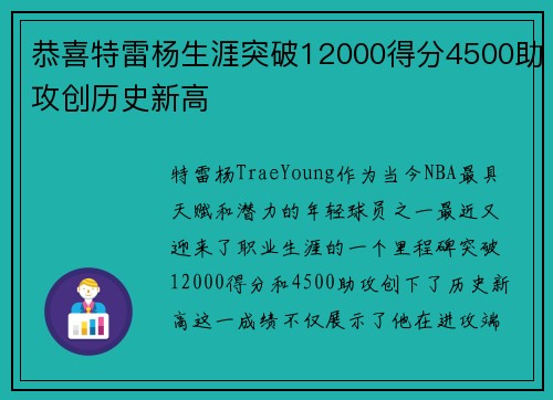 恭喜特雷杨生涯突破12000得分4500助攻创历史新高 恭喜特雷杨生涯突破12000得分4500助攻创历史新高